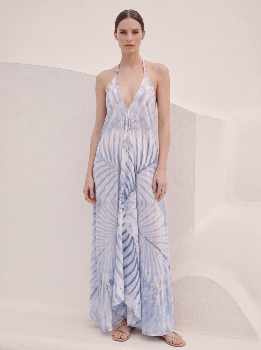 blue lotus dress Helena — Hand-Dyed Blue Maxi – ByFon Strapless Short A-Line Print