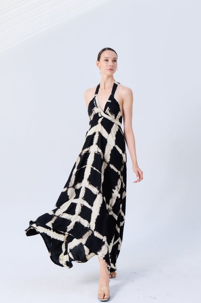 Criss - Cross Charcoal Tie Maxi Dress - byFon - Hand Tie Dye Ethical Clothes.