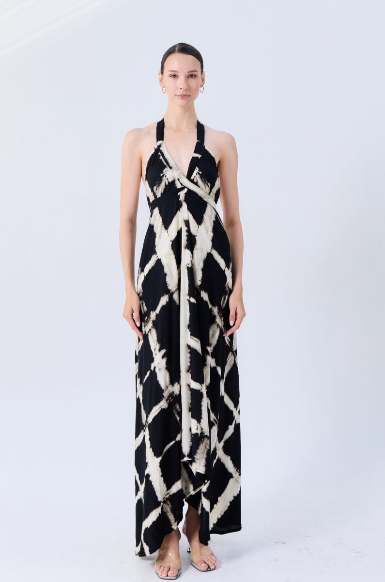 Criss - Cross Charcoal Tie Maxi Dress - byFon - Hand Tie Dye Ethical Clothes.