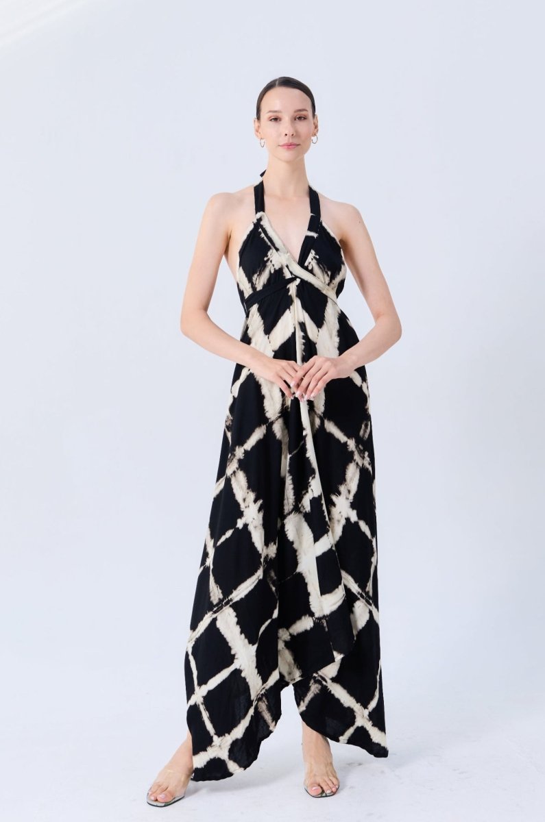 Criss - Cross Charcoal Tie Maxi Dress - byFon - Hand Tie Dye Ethical Clothes.