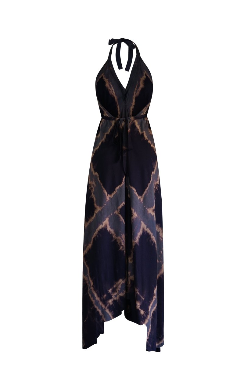 Criss - Cross Mid - night Tie Maxi Dress - byFon - Hand Tie Dye Ethical Clothes.