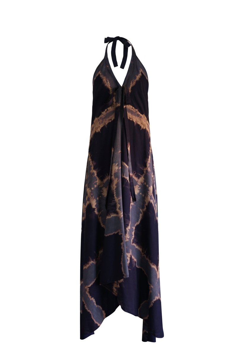 Criss - Cross Mid - night Tie Maxi Dress - byFon - Hand Tie Dye Ethical Clothes.