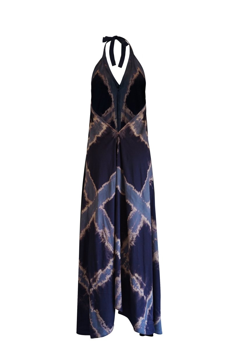 Criss - Cross Mid - night Tie Maxi Dress - byFon - Hand Tie Dye Ethical Clothes.