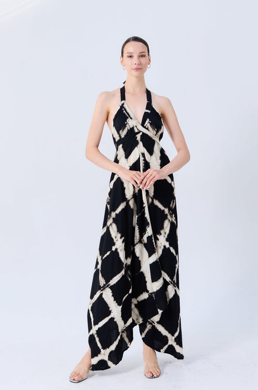 Vestido Criss-Cross Charcoal Tie Maxi 