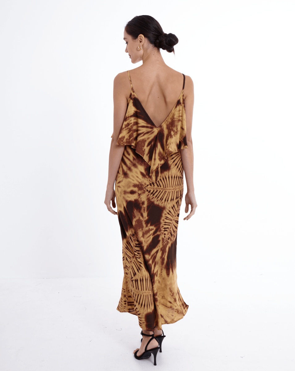 Champagne Maxi Dress Gold - byFon - Hand Tie Dye Ethical Clothes.