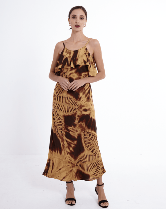 Champagne Maxi Dress Gold - byFon - Hand Tie Dye Ethical Clothes.