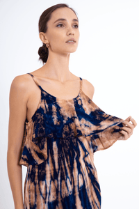 Champagne Maxi Dress Navy - byFon - Hand Tie Dye Ethical Clothes.