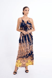 Champagne Maxi Dress Navy - byFon - Hand Tie Dye Ethical Clothes.
