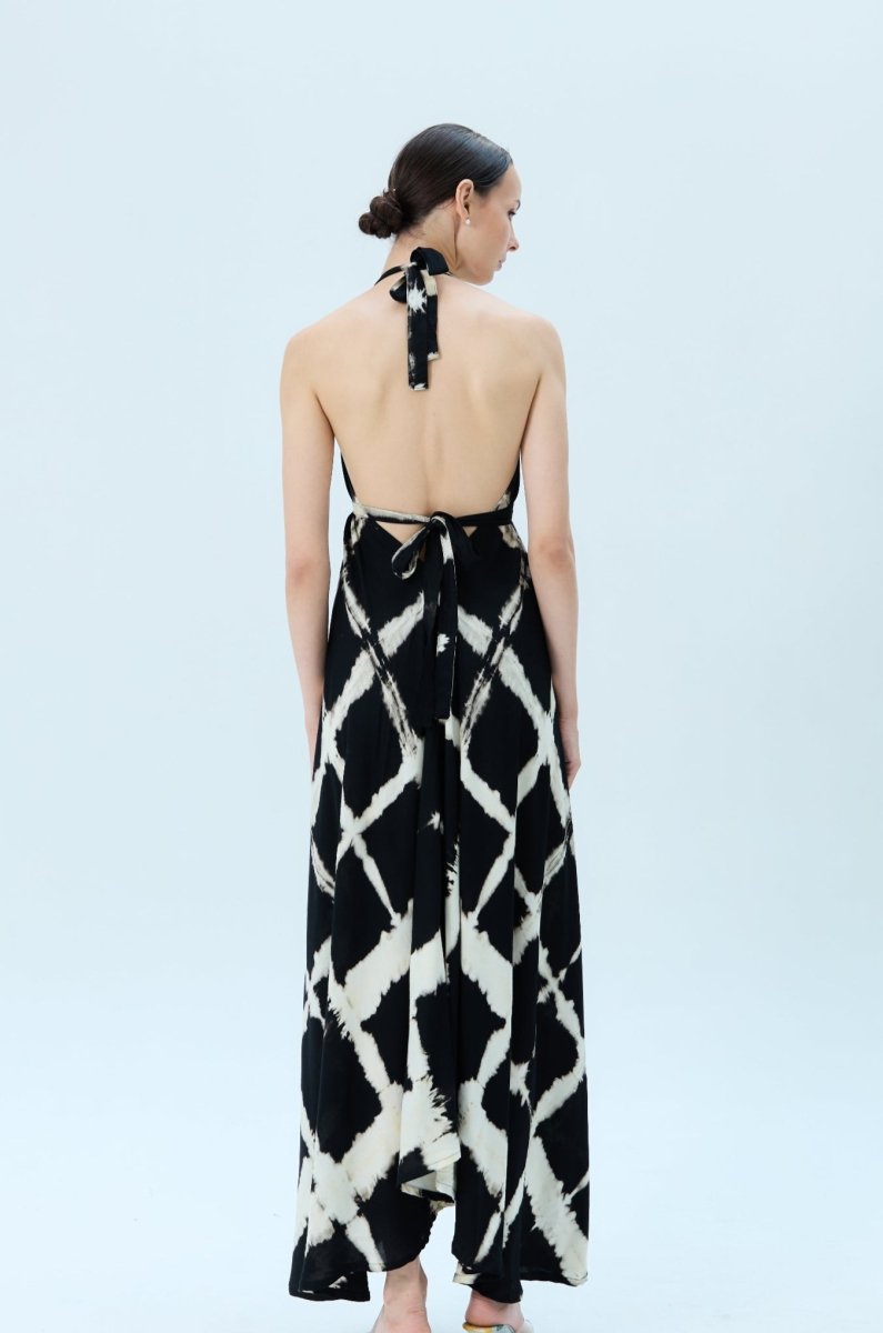 Criss - Cross Charcoal Tie Maxi Dress - byFon - Hand Tie Dye Ethical Clothes.