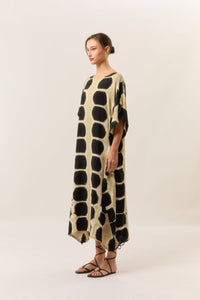 Noir Itajime Kaftan - byFon – Exclusively Hand - Dyed Clothing, Ethically Made.