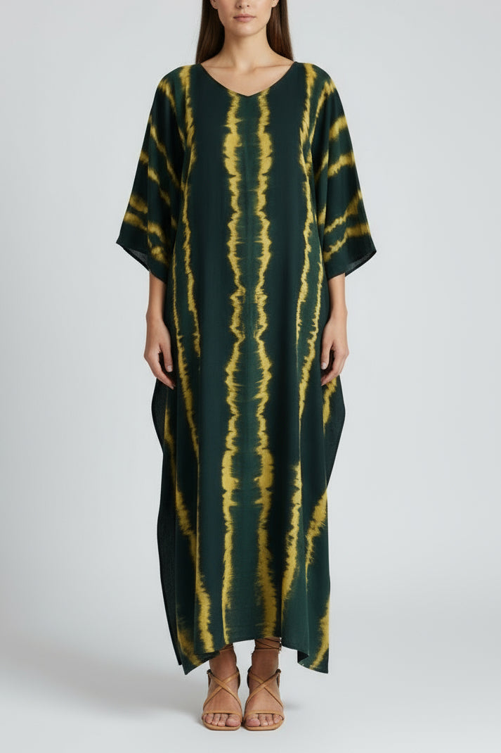 Olimpia Dark Green Kaftan - byFon - Hand Tie Dye Ethical Clothes.