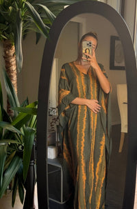 Olimpia Olive Kaftan - byFon - Hand Tie Dye Ethical Clothes.