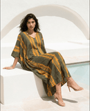 Olimpia Olive Kaftan - byFon – Exclusively Hand - Dyed Clothing, Ethically Made.