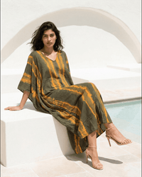 Olimpia Olive Kaftan - byFon – Exclusively Hand - Dyed Clothing, Ethically Made.