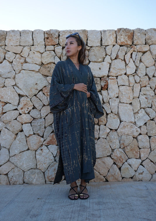 Hand tie dye Kimono - el long Kimono - Stone